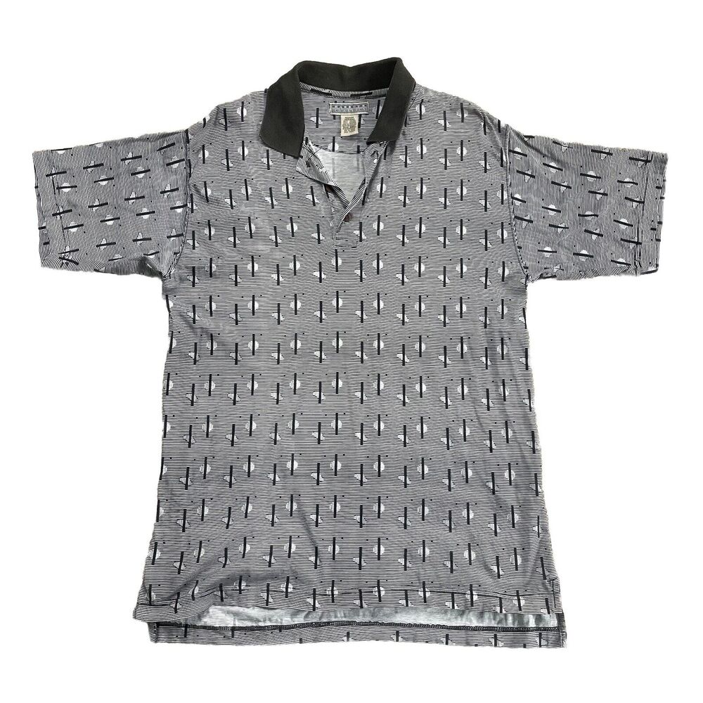 VTG Mens Polo Shirt‎ Abstract Geometric Pattern Sz M AOP Grandpa Skater Grunge